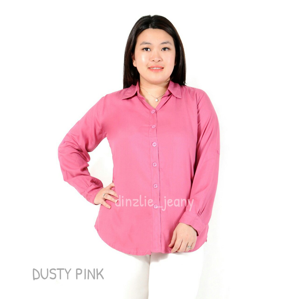 KEMEJA SHEILA RAYON POLOS WANITA WARNA DUSTY PINK