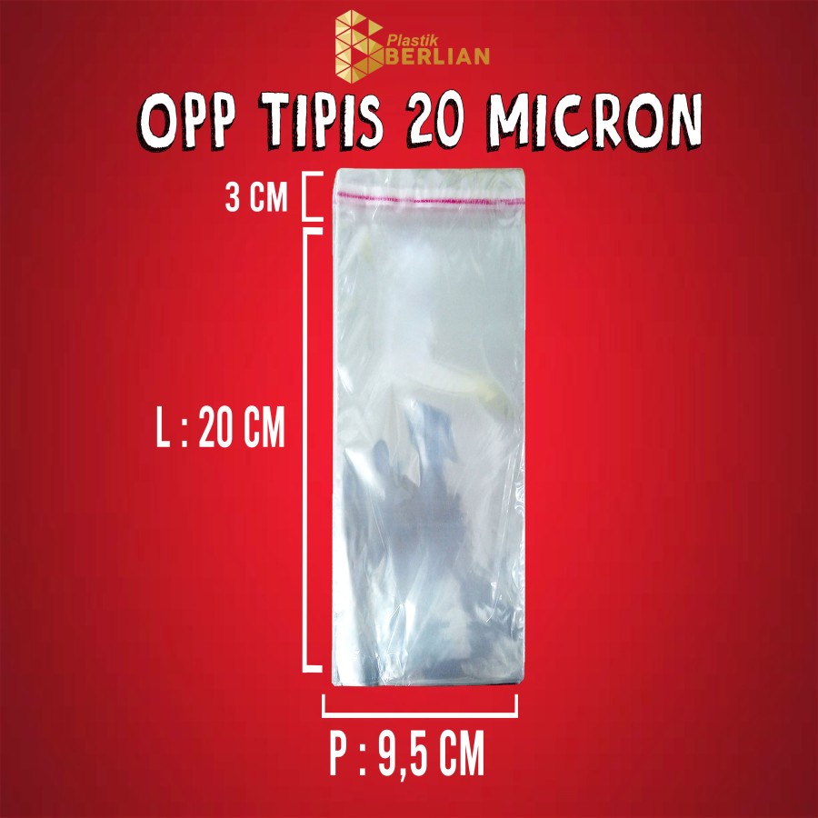 

9,5 x 20 cm Plastik OPP TIPIS (100 lbr) lem/seal