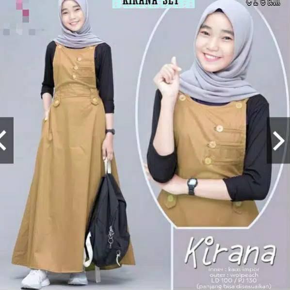 Terbaru.. Kirana Set Overall / Gamis Remaja Setelan