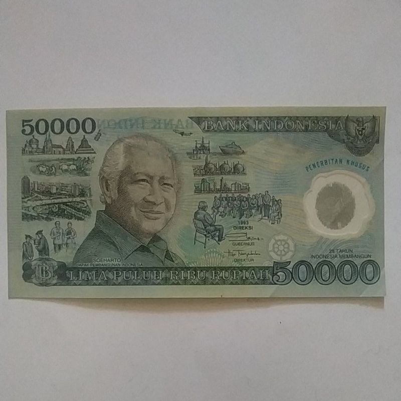 (GRESS) Uang kuno rp 50.000 50rb polymer plastik uang kuno soeharto mesem 50rb soperti 100rb polymer