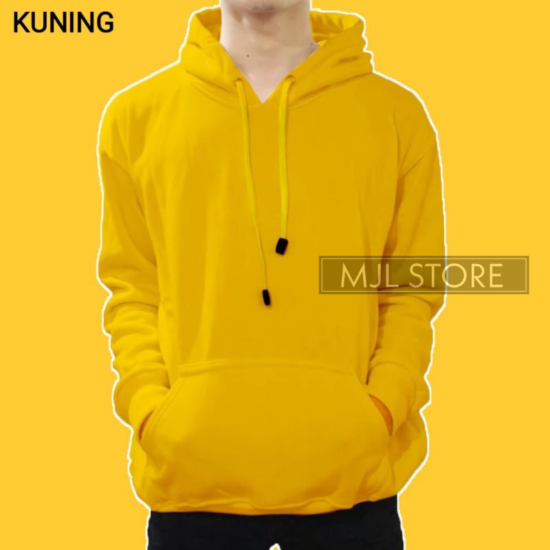 (promo) Jaket jumper hoodie polos L,XL,XXL pria wanita kuning mjl store