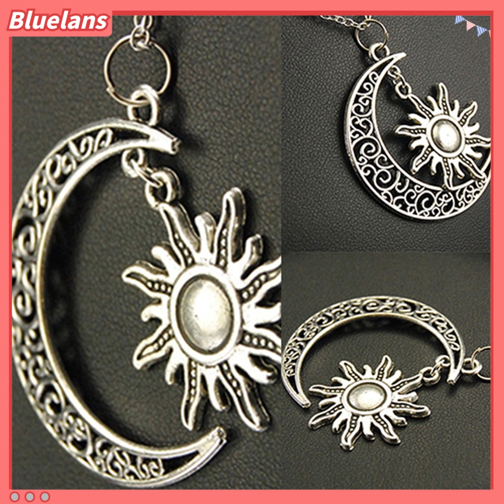 Bluelans Kalung Rantai Bentuk Bulan Matahari Bahan Alloy Gaya Vintage Untuk Unisex