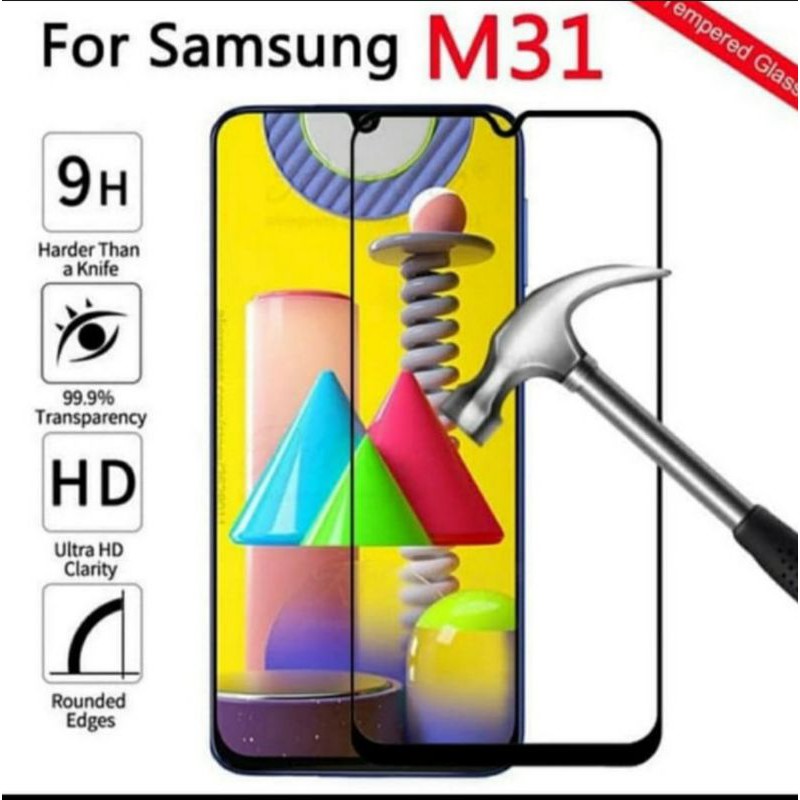 Tempered Glass Pelindung Layar HP Screen Guard Kaca Full Layar Samsung M31-Hitam