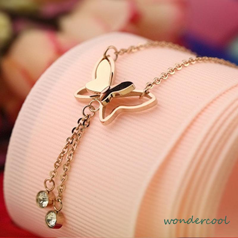 Fashion Gelang Kaki Dan Tangan Rantai Alloy Ala Korea Dengan Liontin Butterfly Kupu-kupu -Won