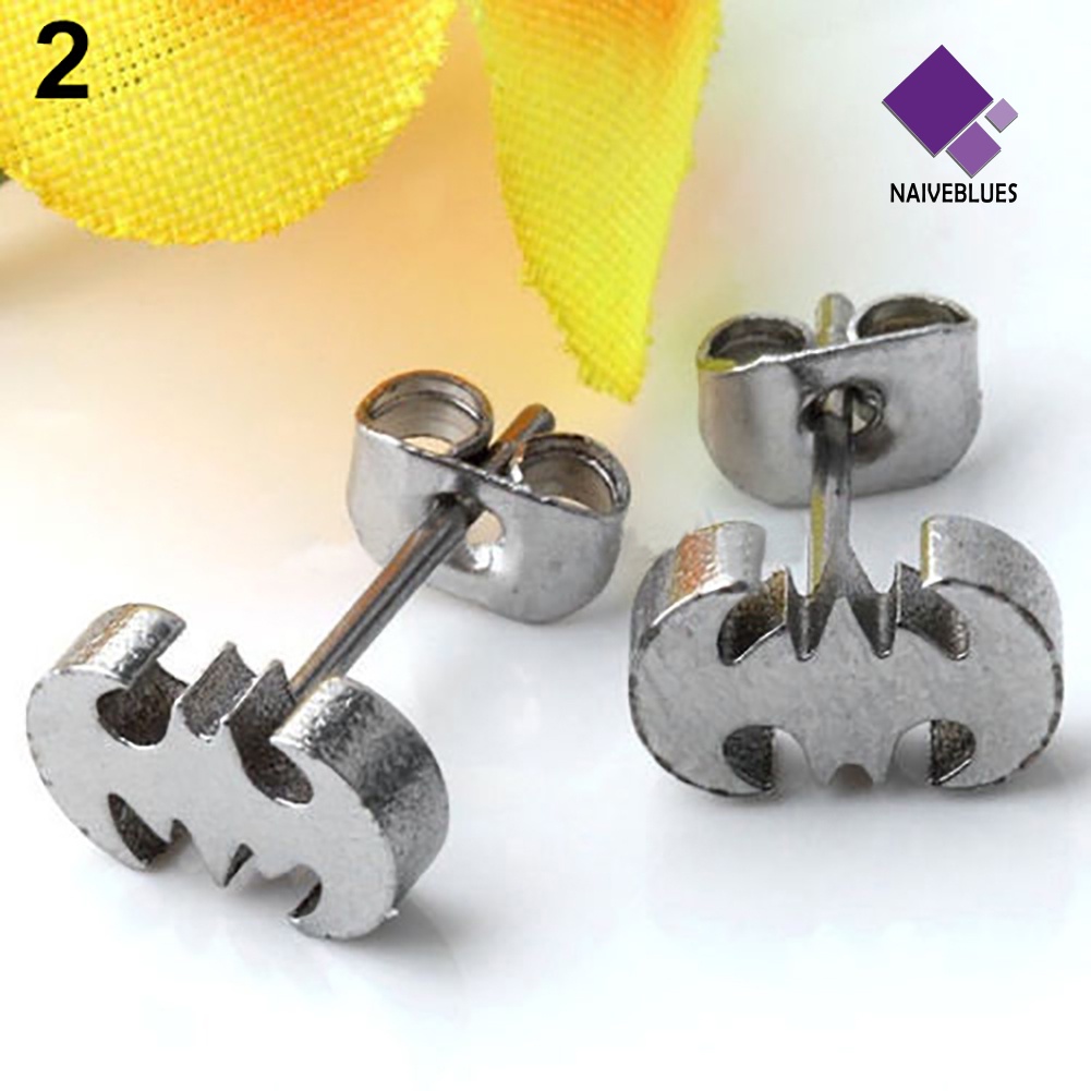 Naiveblue Anting Tusuk Bentuk Kelelawar Bahan Stainless Steel Untuk Pria / Wanita