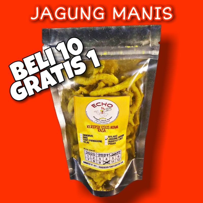 

KERIPIK USUS ECHO BEST SELLER _ KRIPIK USUS AYAM 100gr RASA JAGUNG MANIS