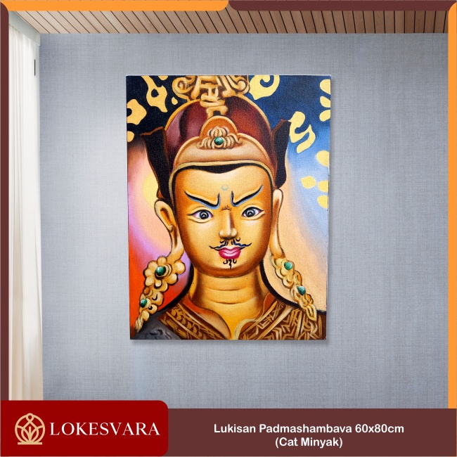 Lukisan Painting Hiasan Dinding Wajah Buddha Sakyamuni Amitabha Guru Padmasambhava 60x80cm