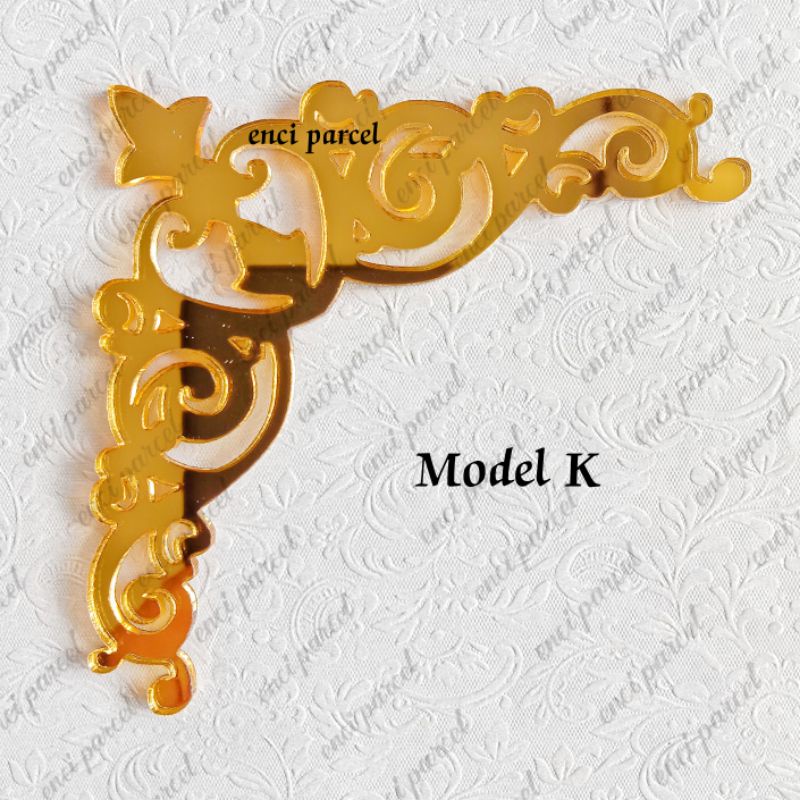 Sudut Model K siku ornamen hiasan mahar akrilik gold emas silver perak hitam putih triplek MDF