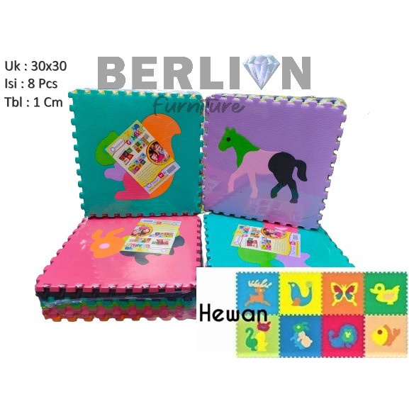 Matras Puzzle gambar Hewan  30 x 30 Tbl 1 Cm isi 8 Pcs / Alas Lantai / Playmat / Tikar / Karpet  / Alas Bermain anak