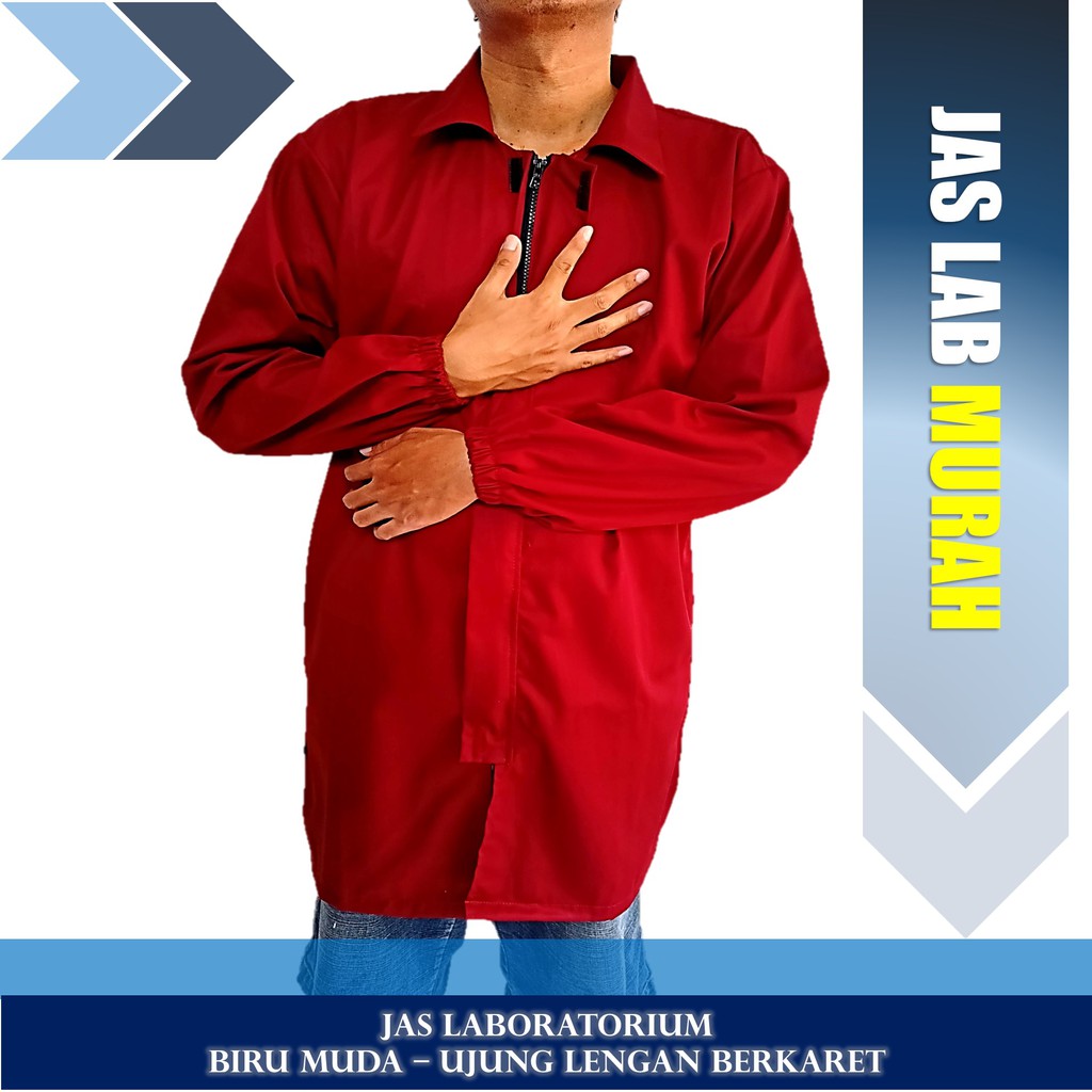 Jas Baju Lab Laboratorium Praktikum Lab Coat Lengan Panjang Merah Maroon Resleting Perawat Dokter