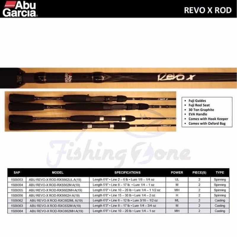 Abu Garcia REVO X ROD Spinning Rod RXS 562 602 662 702 802 902 1002 1102 1202 - Joran Pancing sambun