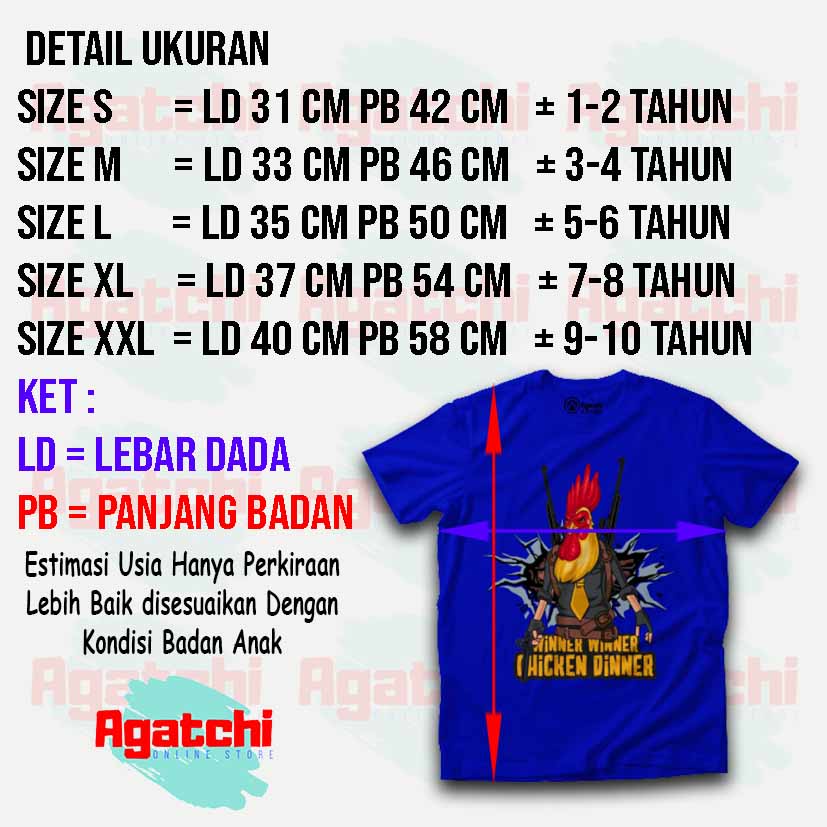 Kaos Atasan Anak Laki Laki Kids T Shirt Winner Chicken Dinner PUBG Gamers