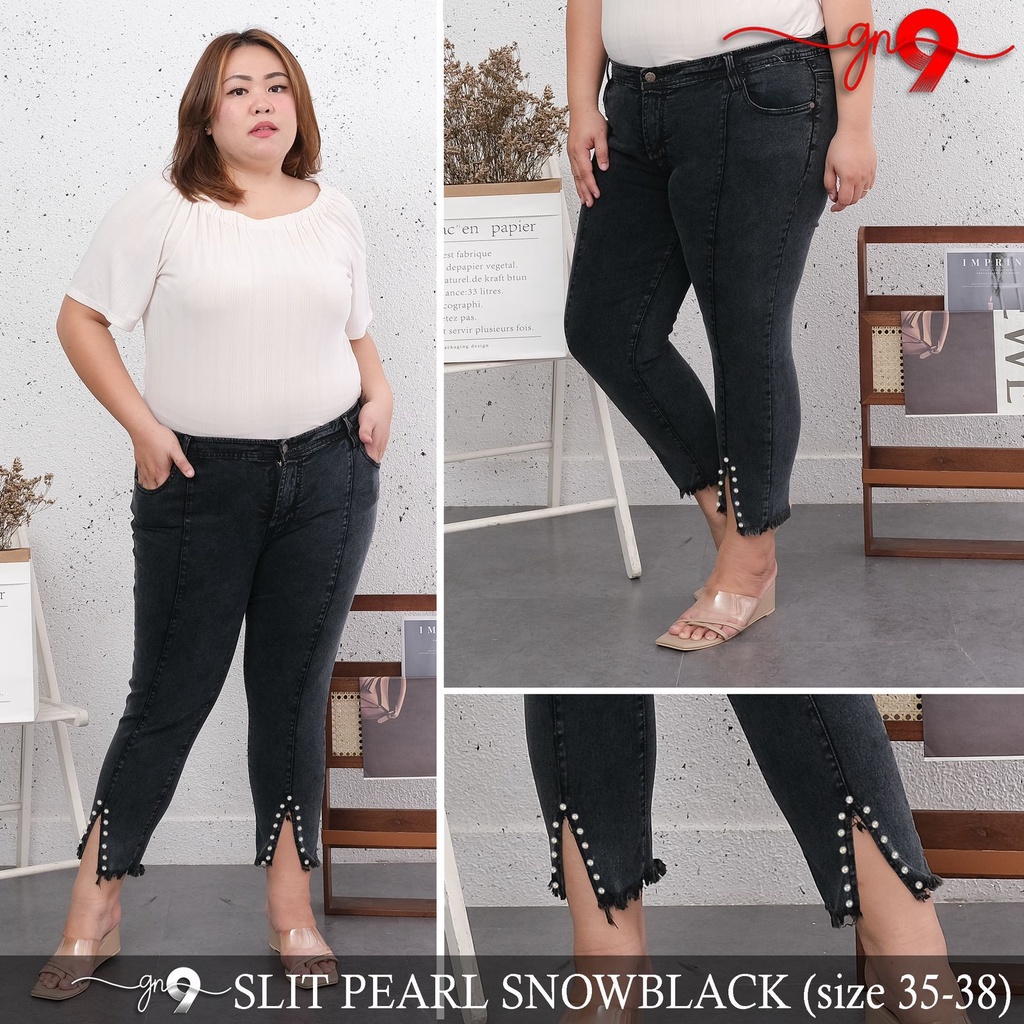 CASVINE JEANS SLIT PEARL MUTIARA FRONT LINE SUPER BIGSIZE JUMBO MOM JEANS