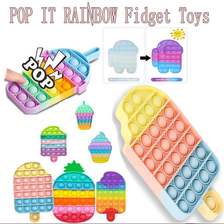 ✨【Kualitas baik】✨ POP IT RAINBOW Fidget Toys Mainan Anak Mainan Bubble Toys Pop It Fidget Toy Murah Rainbow Mainan Anak pop it berubah warna sinar matahari Pop It Es Krim