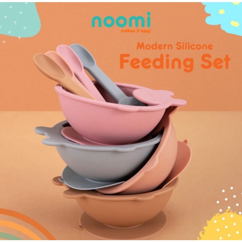 Noomi silicone feeding set peralatan makan komplit + bib slaber silikon