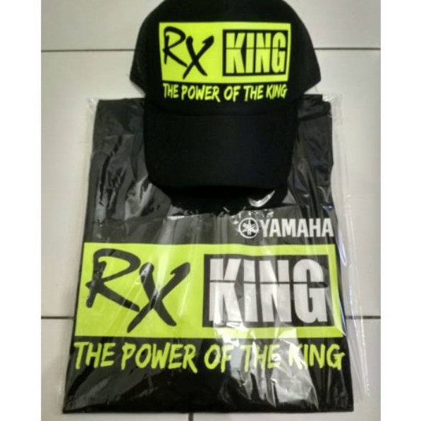 RX KAOS YAMAHA RX KING CUSTOM LENGAN PENDEK HITAM SABLON HIJAU STABILO PAKET TOPI RX