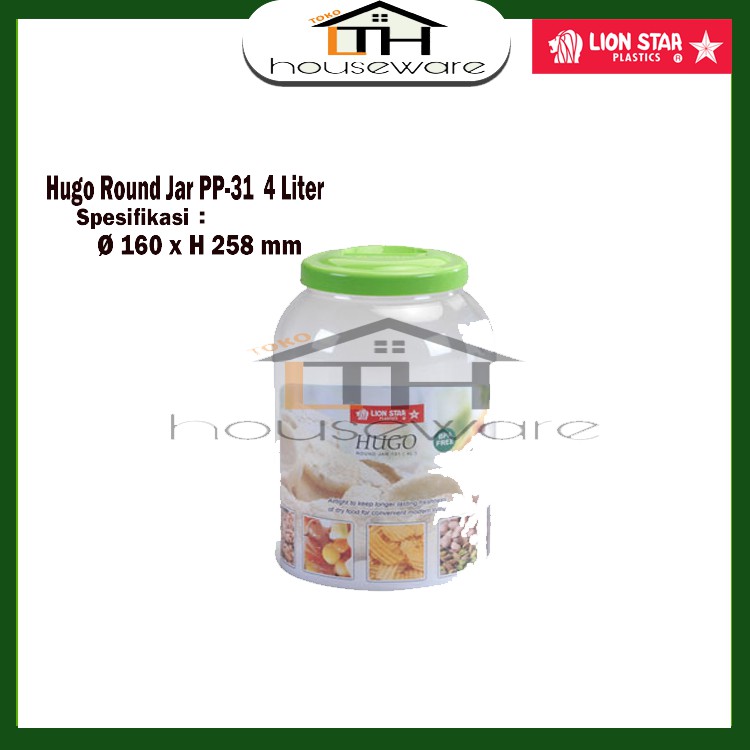 TOPLES PLASTIK KELER TEMPAT KERUPUK PEYEK SELAI BULAT 4 LITER HUGO ROUND JAR 101 LION STAR PP-31 KEL