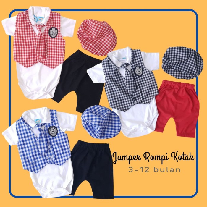  Baju  Bayi  Laki  Laki  Jumper Bayi  Set Rompi Celana Topi 