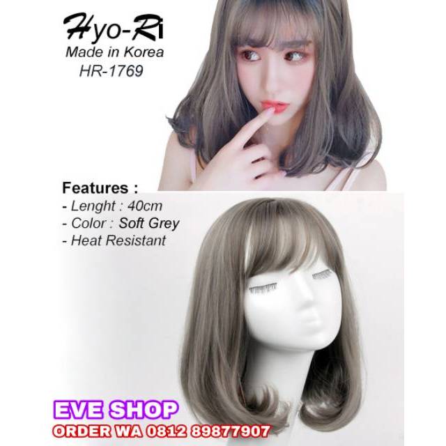 RAMBUT PALSU WIG WANITA PENDEK BOB LURUS NATURAL GREY ABU ABU WIG KOREA RAMBUT ASLI PONI KOREA 1769
