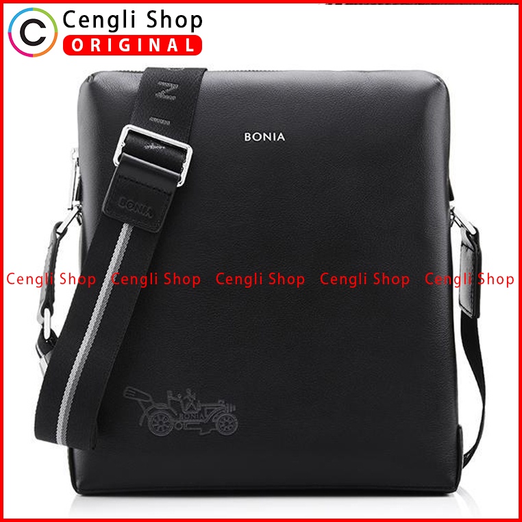 TAS SELEMPANG PRIA BONIA SLING BAG ORIGINAL KULIT ASLI BRANDED HITAM BN01