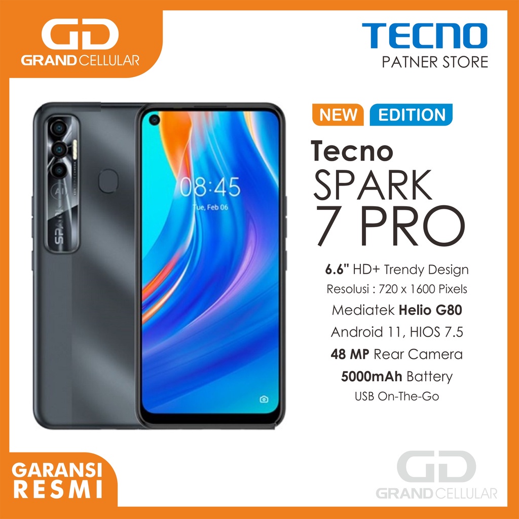 TECNO Spark 7 Pro - 6GB+64GB Octa Core G80 90 Hz Refresh Rate 48MP 5000mAh - Magnet Black