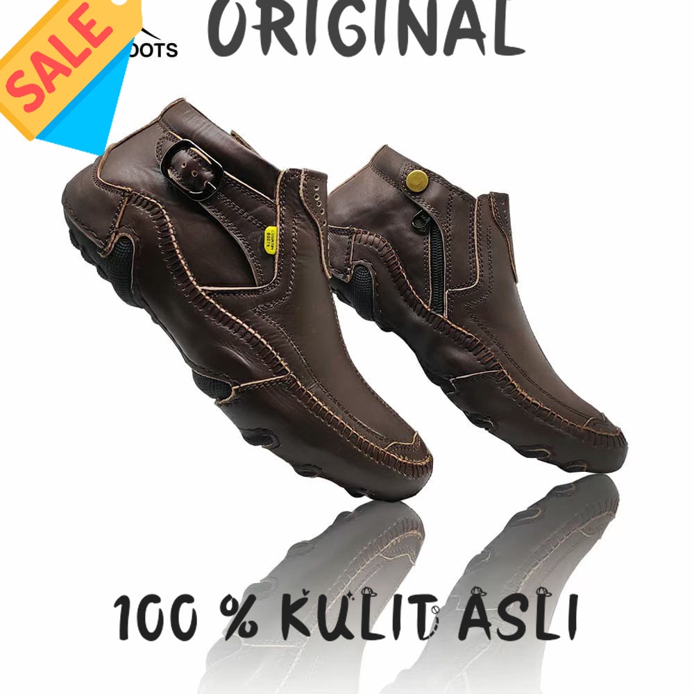 SEPATU PENTOPEL TINGGI BOOT SLETING KULIT ASLI ORIGINAL PREMIUM FORMAL PRIA COWOK KERJA KANTOR DINAS