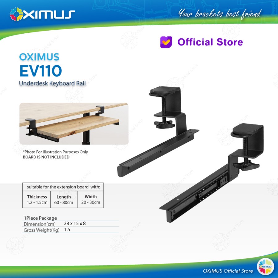 Bracket Jepit Deskmount Underdesk Keyboard Rail Oximus EV110