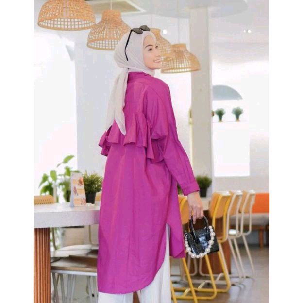 tunik ruffle hits warna pink fanta
