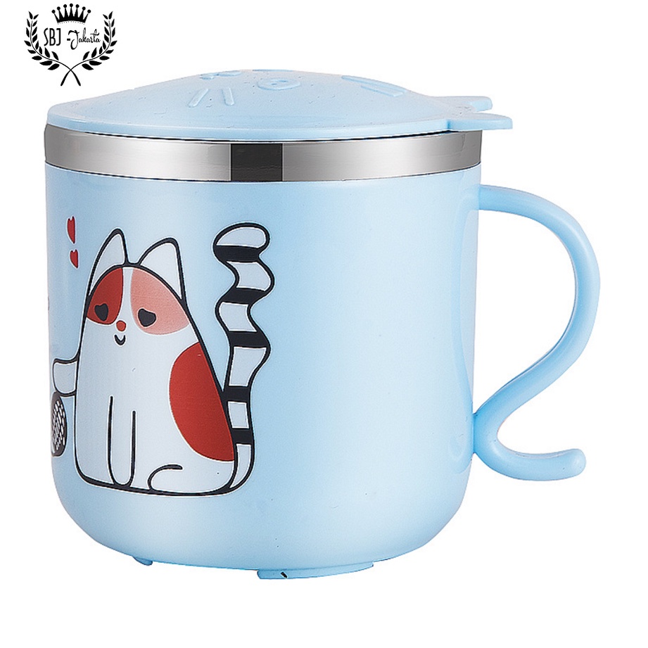 Cangkir Anak Gelas Mug 304 SUS Cute Cat Stainless 304 Anti Bocor 270ml