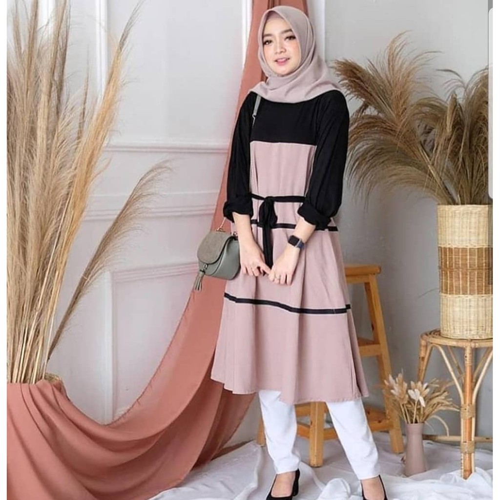 OCHA/CACA TUNIK Moscrepe Baju Tunik Panjang Kancing Hidup Baju Atasan Wanita Busui Modern Terbaru