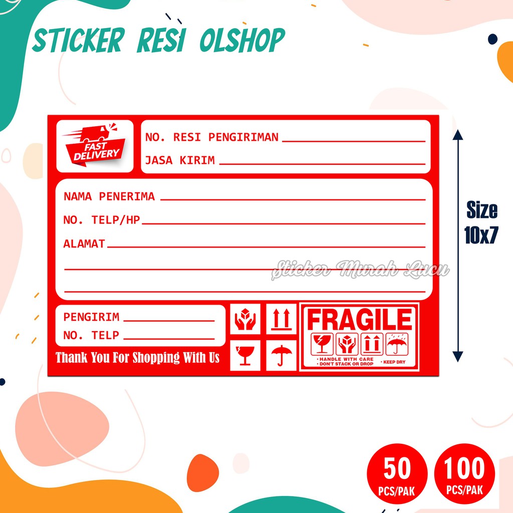 

100 PCS STIKER LABEL PENGIRIMAN ALL OLSHOP-BISA DITEMPEL/STIKER FAGILE PECAH BELAH