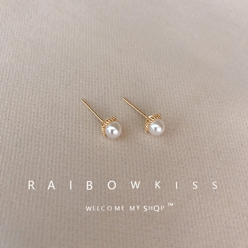 Berlian Mutiara Sederhana Stud Anting Emas Perak S925 Perhiasan Fashion Wanita Baja Titanium Earrings