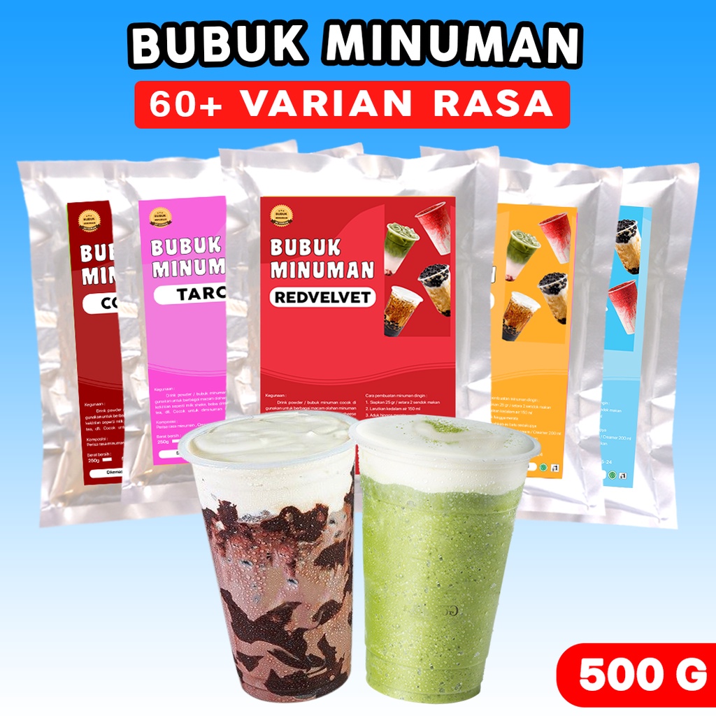 BUBUK MINUMAN RASA / BUBUK MINUMAN KEKINIAN  / BUBUK MINUMAN RASA  500GR / SERBUK MINUMAN RASA 500GR