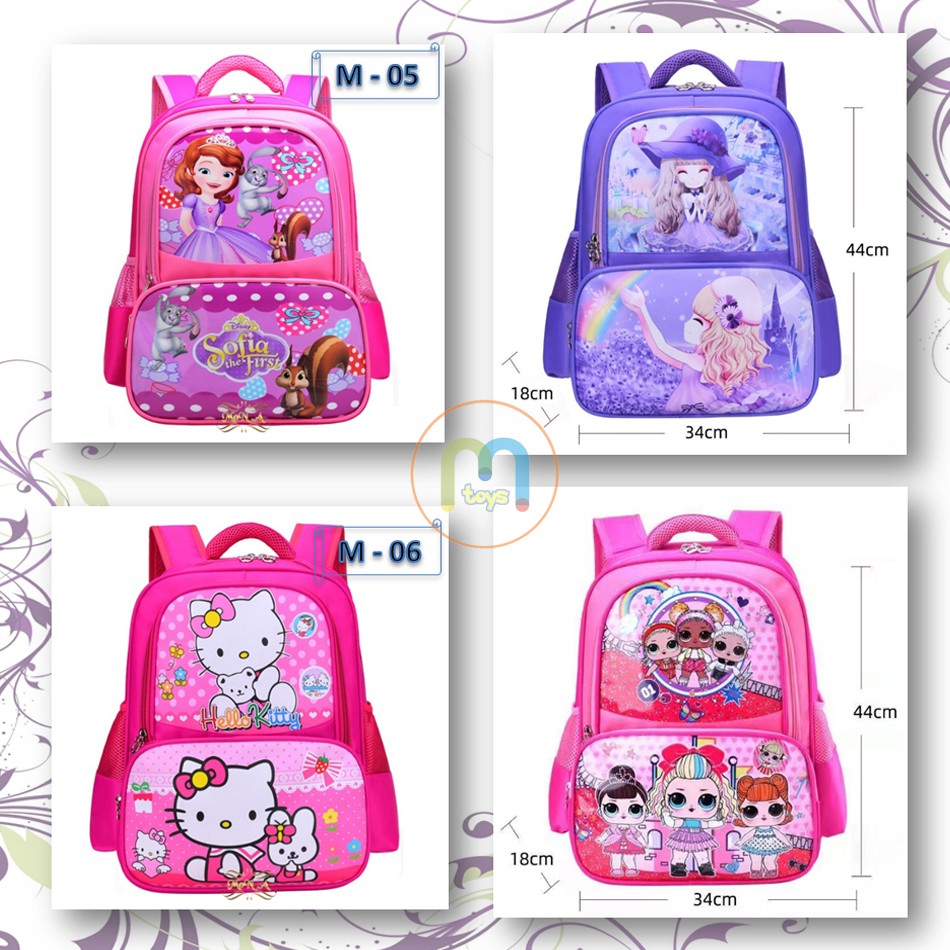 Tas Ransel Sekolah Anak Perempuan SD 16 inc 3 ruang kualitas import Premium -M0170