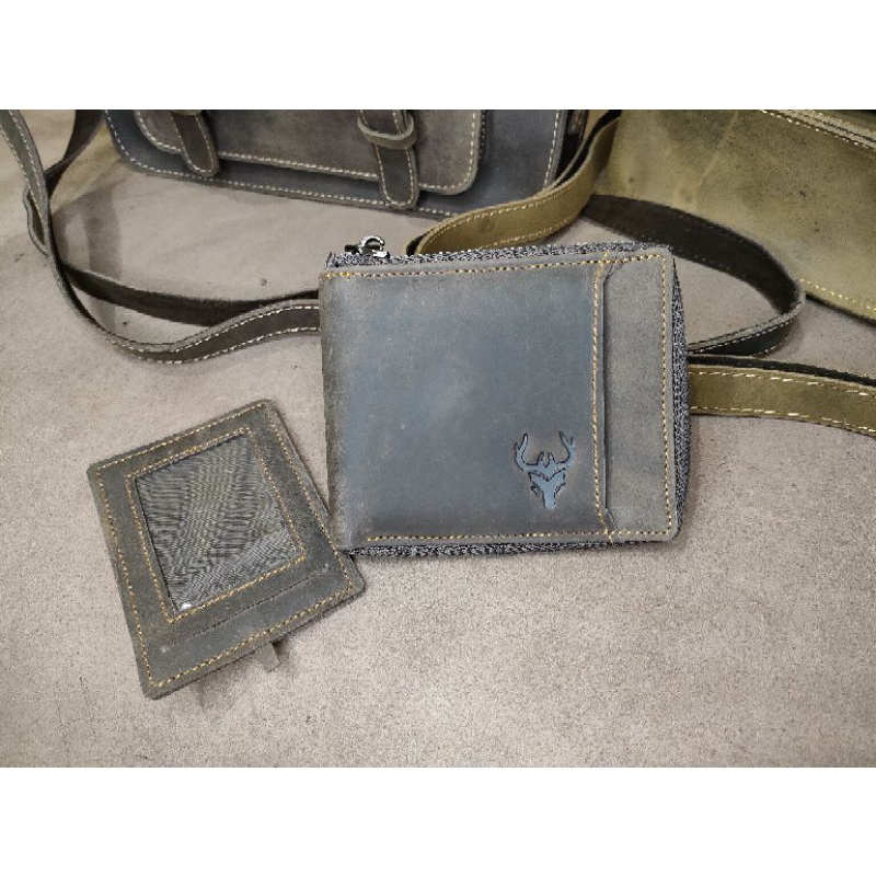 Dompet kulit pewter pria wanita kulit sapi crazy horse