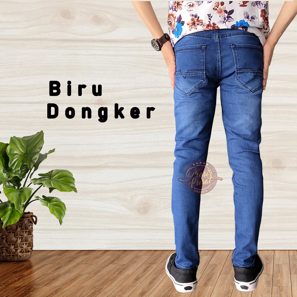 Celana Jeans Pensil Skinny Pria Braga Biru Dongker Premium Halus 27 - 38