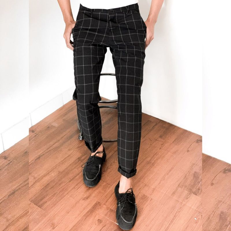 CELANA TARTAN PRIA CELANA CASUAL TARTAN PRIA GARIS DUA