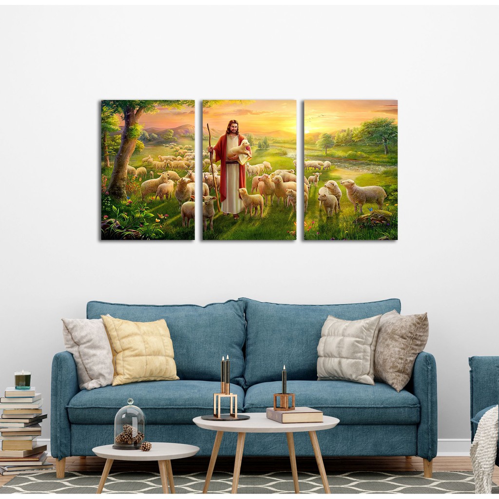 1 set jumbo hiasan dinding rohani poster kayu yesus gembala walldecor nasrani kristen katolik