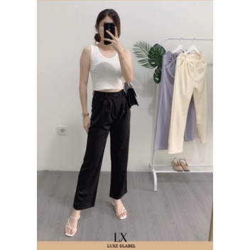 [LUXE.DLABEL]-CLARA PANTS |HIGHWAIST PANTS KULOT WANITA PREMIUM IMPORT CELANA PANJANG WANITA POLOS-Hitam