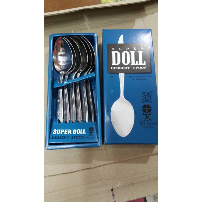 Sendok Doll 1 dus isi 6 pcs (1/2 lusin) - bahan tebal - ukuran sendok makan - bahan dari stainless