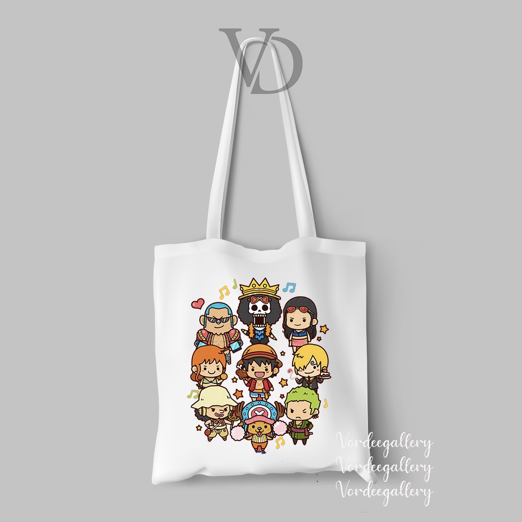 tote bag kanvas gambar one piece chibi cute nami luffy zoro / tas anime jepang ver 1