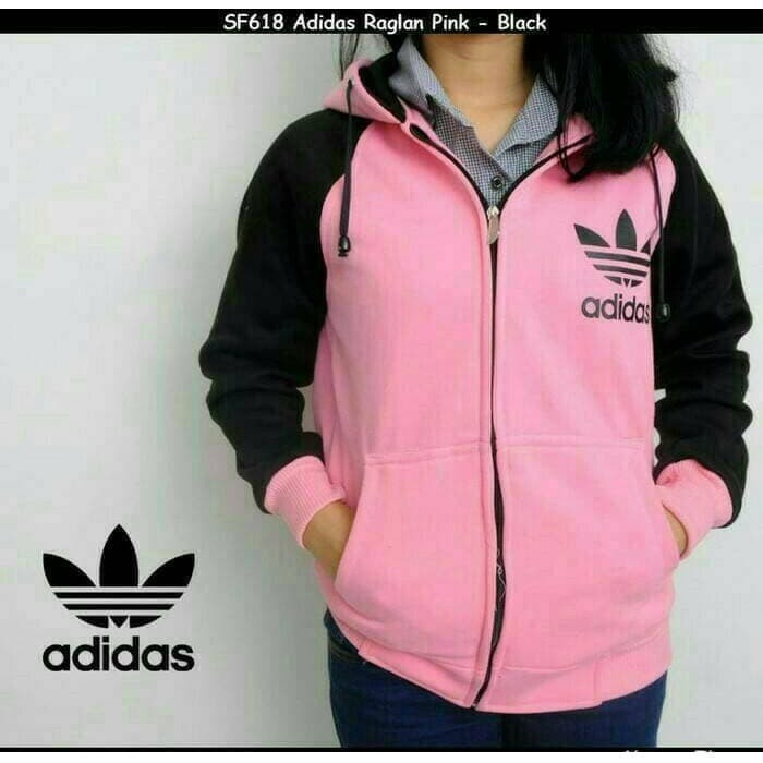 Jaket Adidas Pink - Hitam Jumbo Big Size Hoodie Pria Wanita - S