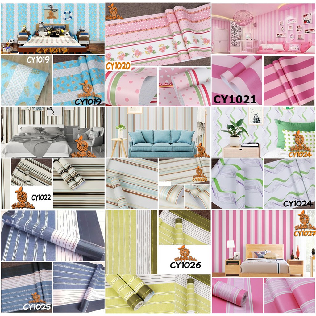[BISA COD] Wallpaper Dinding Salur Garis Ulir Hijau Premium Size 45cm x 10meter KODE CY