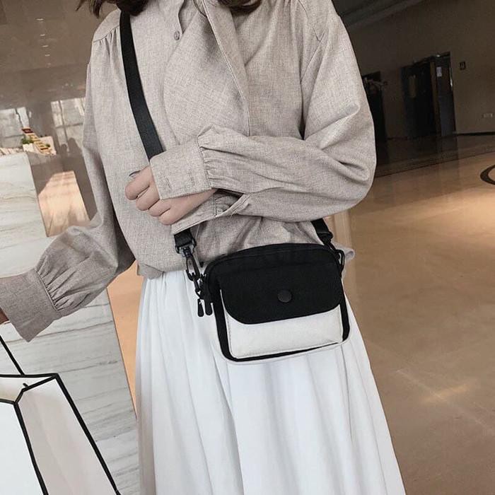 SLING BAG TAS SELEMPANG CANVAS TWO TONE TAS FASHION