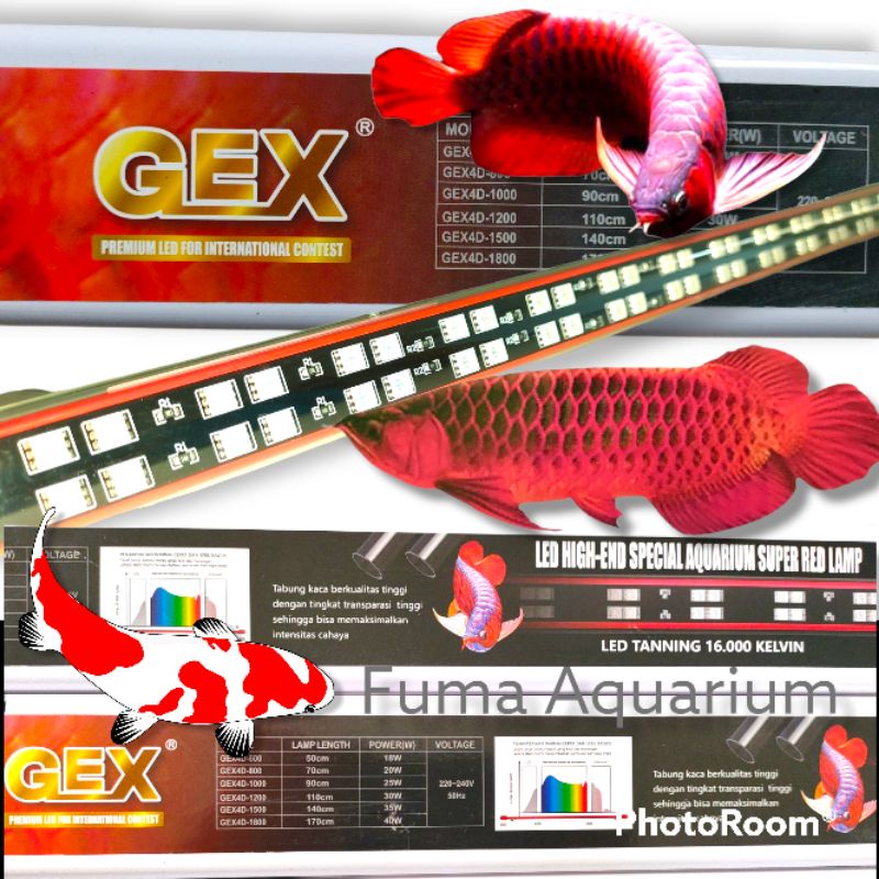 Lampu Tanning View Spesial Red Arwana + UV GEX 4D-600 T8 Double Led 16.000K 18watt Aquarium 60cm