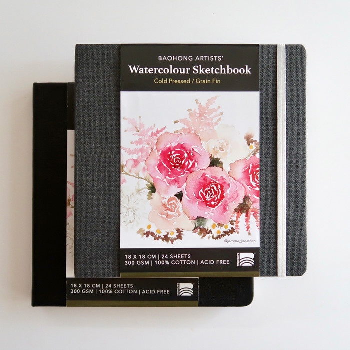 

(BISA COD) Baohong Artists' Watercolour Sketchbook 300gsm (HP / CP) - jerome_jonat CP, Black PU