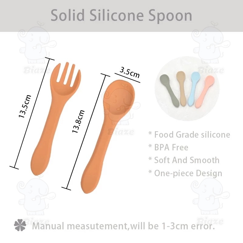 Biaze 2 Pcs BPA Gratis Bayi Lembut Silicone Garpu Sendok Makan Set Anak Hidangan Balita Bayi Makan Aksesoris Peralatan Makan Silikon