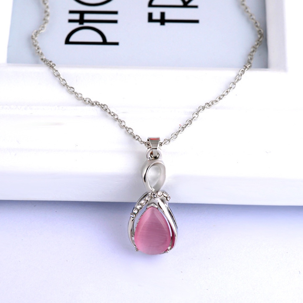 Hu Hu Hu Hu Hu Alat Bantu Pasang Kacamata♡ Kalung Rantai Dengan Liontin Bentuk Tetesan Air Opal Aksen Berlian Imitasi Untuk Wanita
