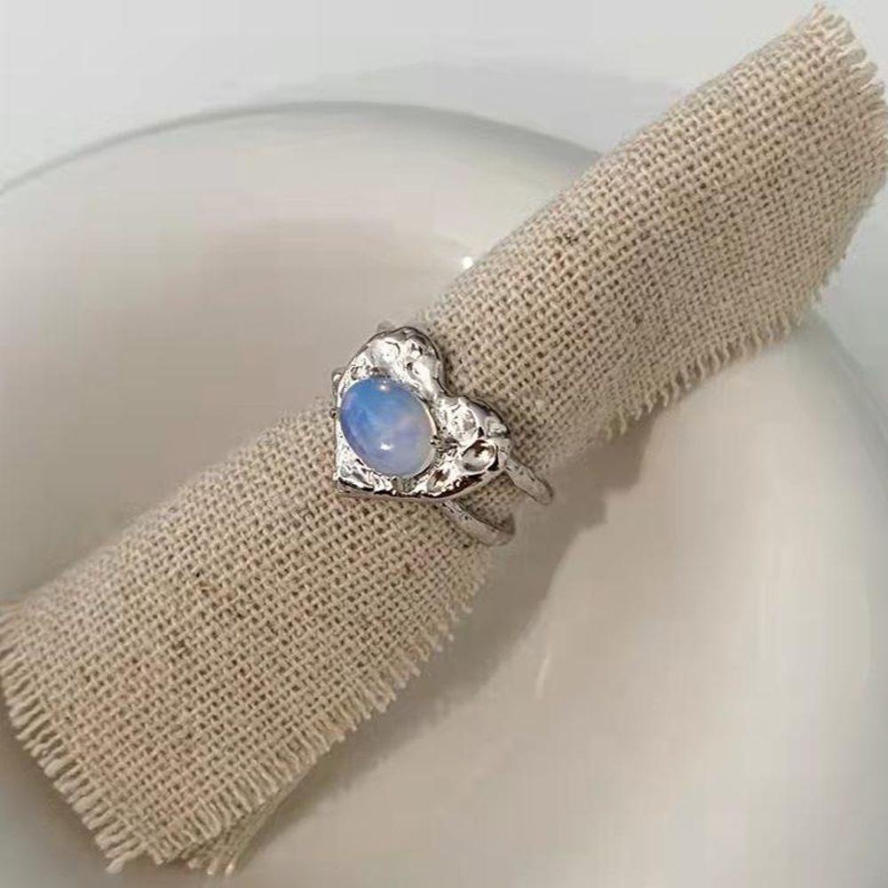 Cincin Batu Akik Logam Bentuk Hati Tidak Teratur Model Terbuka Dapat Disesuaikan Gaya Punk Vintage Korea Untuk Wanita