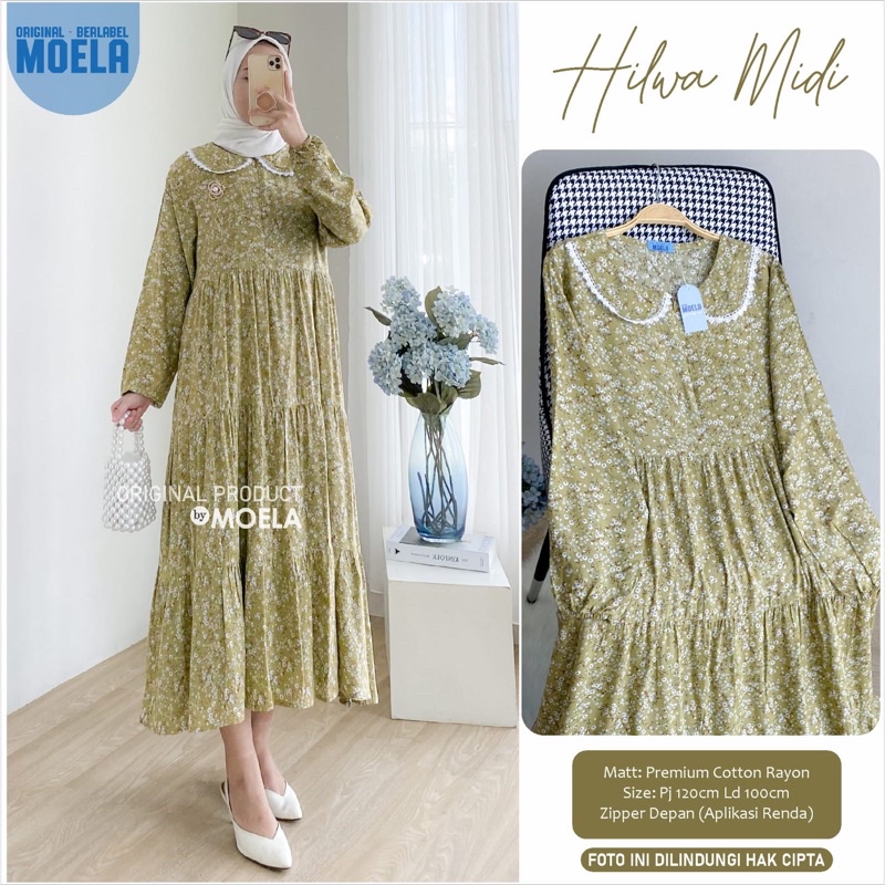 Midi Dress Polos Bahan Crinkle Airflow Original Moela